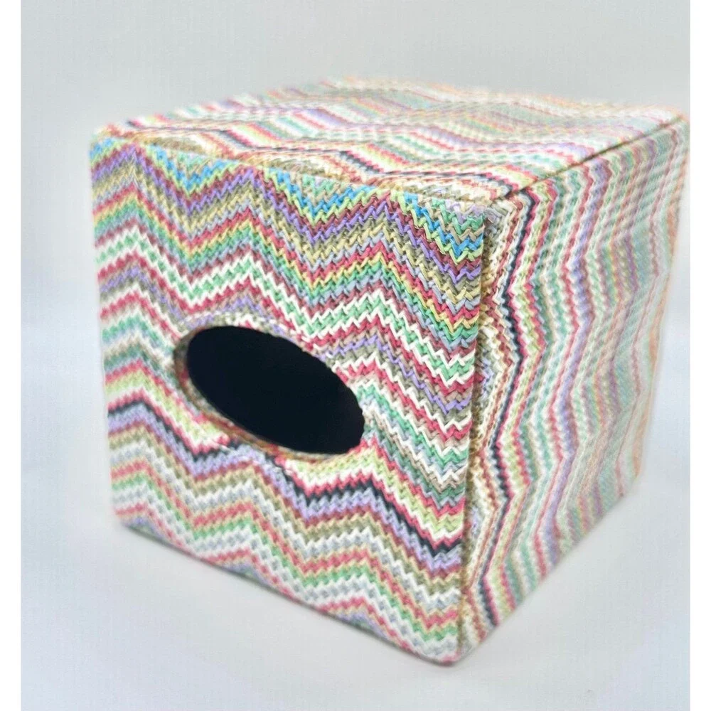 Square Tissue Box cover colorful, retro chevron pattern